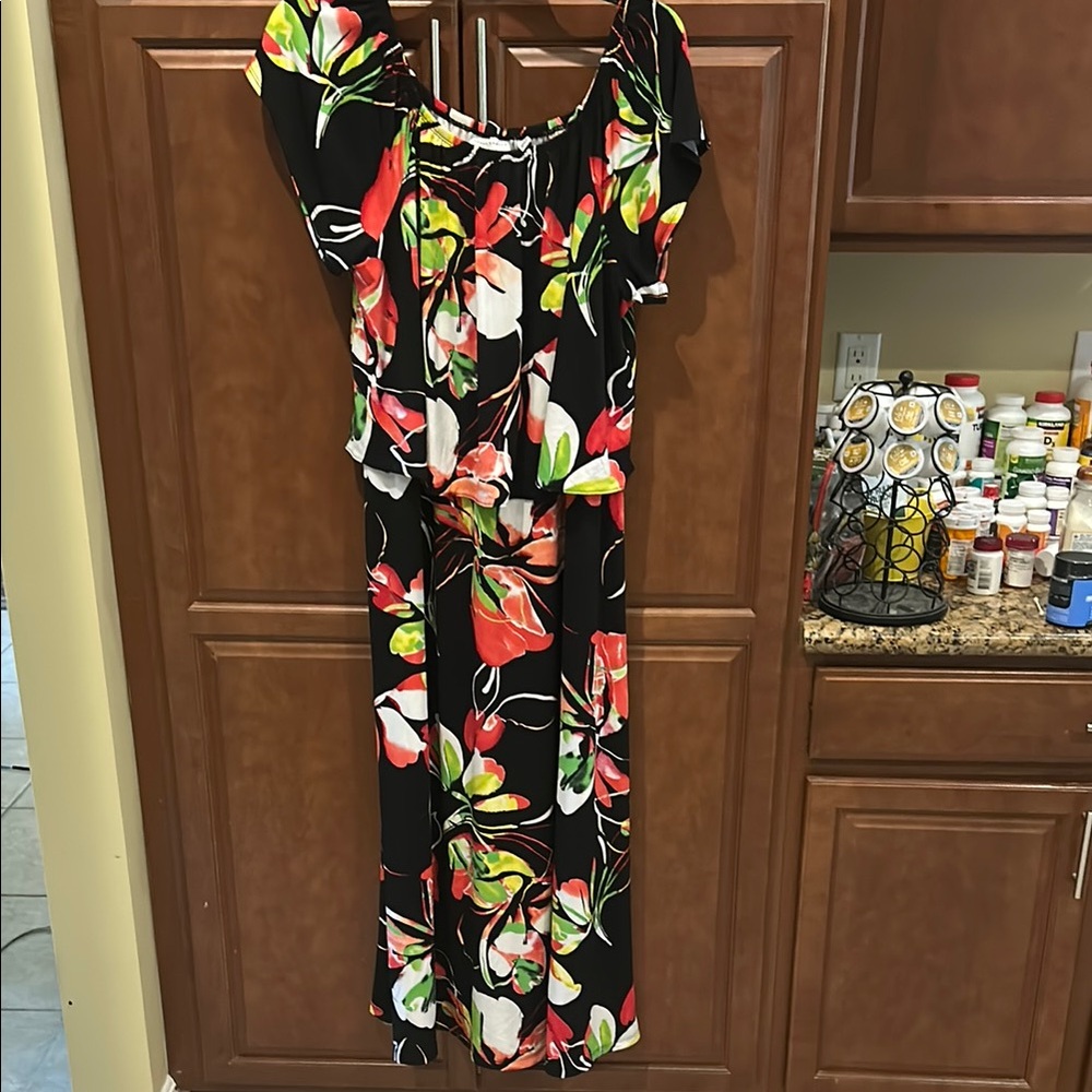 Susan Graver Red and White Flutter Sleeve Maxi Dress